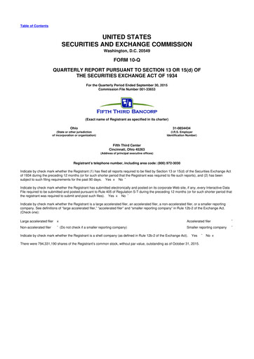 Thumbnail Fifth Third Bank
 10-Q Quarterly Report FY2015 