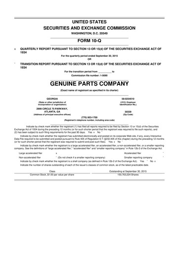 Thumbnail Genuine Parts Company
 10-Q Quarterly Report FY2015 