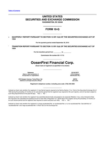 Thumbnail OceanFirst Financial 10-Q Quarterly Report FY2015 