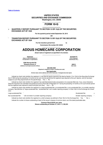 Thumbnail 
Addus HomeCare 10-Q Quarterly Report FY2015 