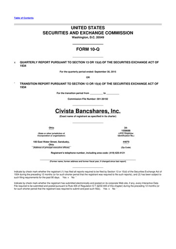 Thumbnail Civista Bancshares
 10-Q Quarterly Report FY2015 