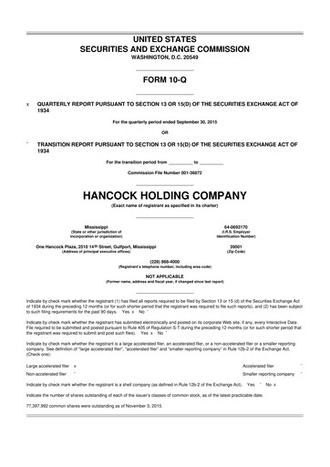 Thumbnail Hancock Whitney 10-Q Quarterly Report FY2015 