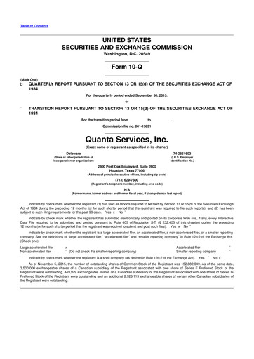 Thumbnail Quanta Services
 10-Q Quarterly Report FY2015 