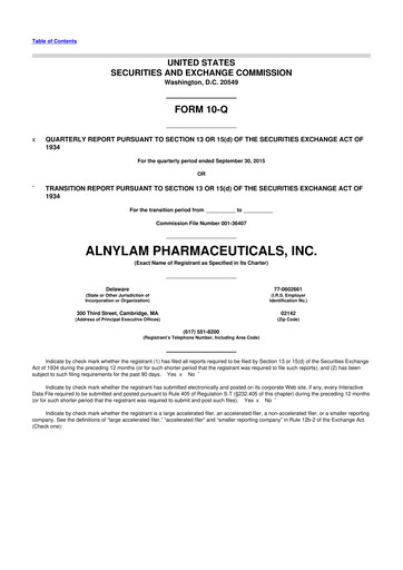 Thumbnail Alnylam Pharmaceuticals
 10-Q Quarterly Report FY2015 