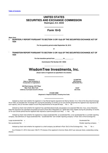 Vorschaubild WisdomTree
 10-Q Quartalsbericht 2015 