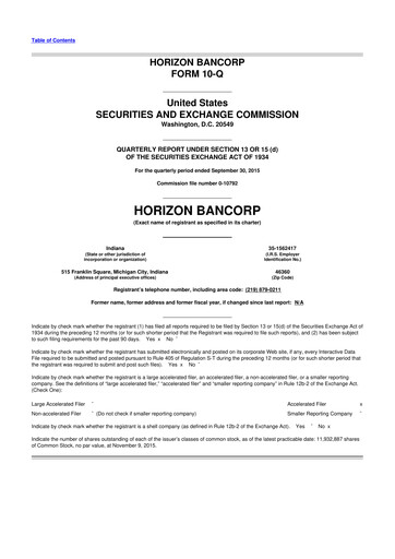 Thumbnail Horizon Bancorp 10-Q Quarterly Report FY2015 