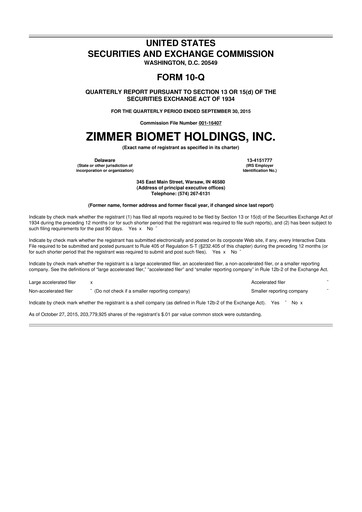 Thumbnail Zimmer Biomet 10-Q Quarterly Report FY2015 