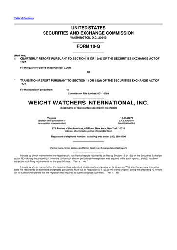 Thumbnail Weight Watchers 10-Q Quarterly Report FY2015 