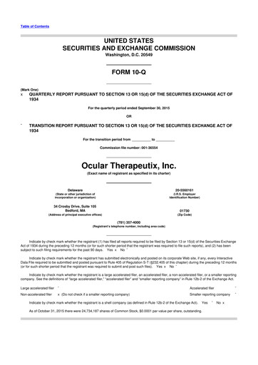Thumbnail Ocular Therapeutix 10-Q Quarterly Report FY 