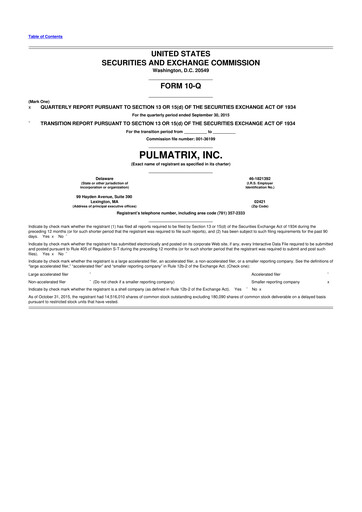 Vorschaubild Pulmatrix 10-Q Quartalsbericht 2015 