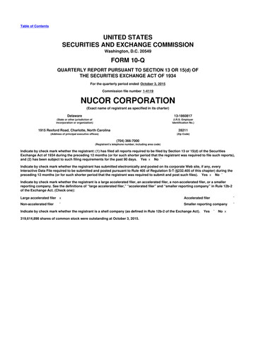 Thumbnail Nucor
 10-Q Quarterly Report FY2015 