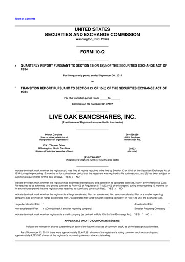 Thumbnail Live Oak Bank
 10-Q Quarterly Report FY2015 