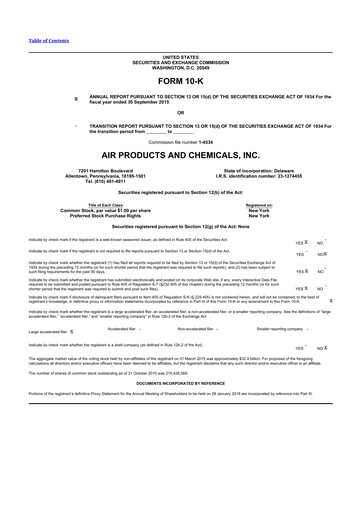 Thumbnail Air Products and Chemicals 10-K Annual Report 2015