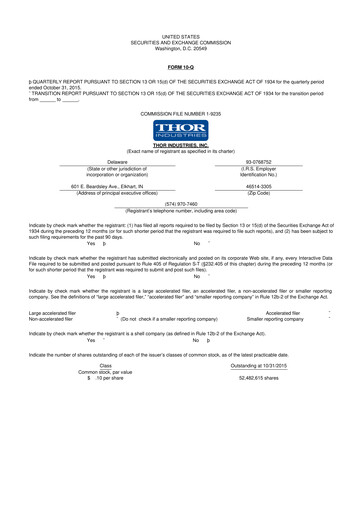 Thumbnail Thor Industries
 10-Q Quarterly Report FY2016 