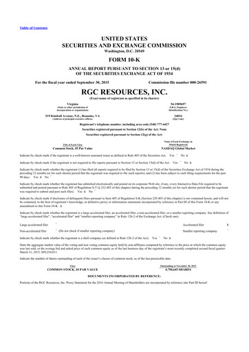 Thumbnail RGC Resources 10-K Annual Report 2015