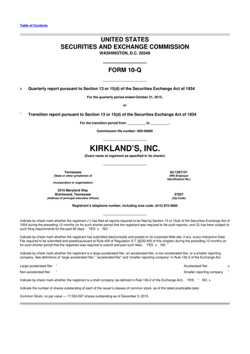 Thumbnail Kirkland's 10-Q Quarterly Report FY 