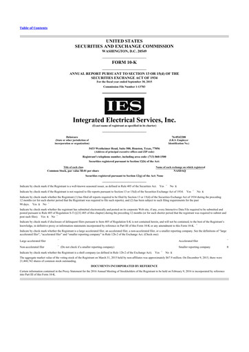 Thumbnail IES Holdings 10-K Annual Report 2015