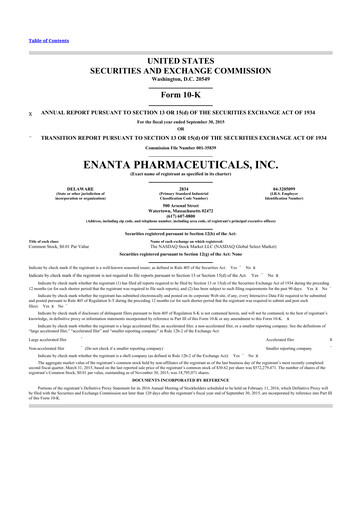 Thumbnail Enanta Pharmaceuticals
 10-K Annual Report 2015