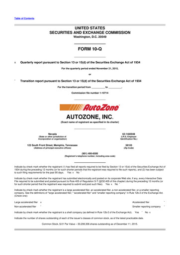 Thumbnail AutoZone 10-Q Quarterly Report FY2016 