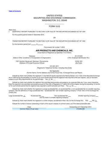 Thumbnail Air Products and Chemicals 10-Q Quarterly Report FY2016 