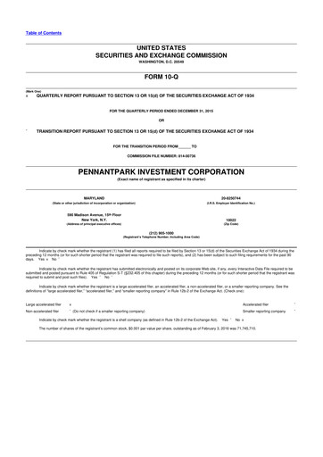 Thumbnail PennantPark Investment 10-Q Quarterly Report FY 