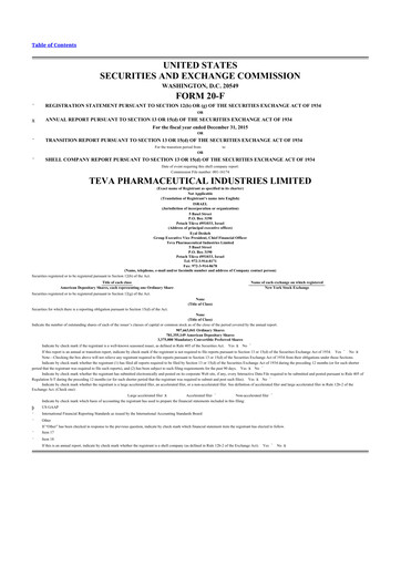 Thumbnail Teva Pharmaceutical Industries 20-F Annual Report 2015