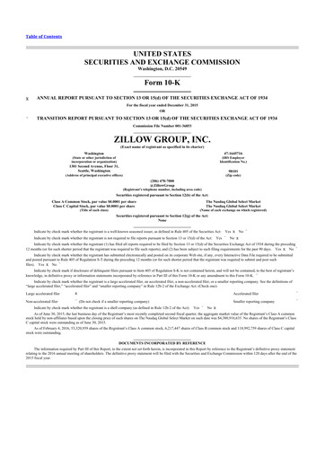 Thumbnail Zillow 10-K Annual Report 2015