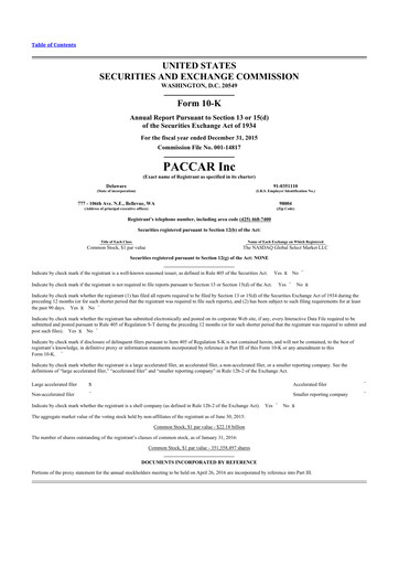 Thumbnail Paccar 10-K Annual Report 2015