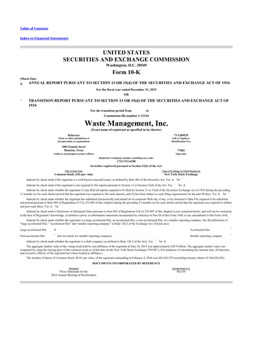 Thumbnail Waste Management 10-K Annual Report 2015