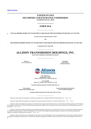 Thumbnail Allison Transmission
 10-K Annual Report 2015