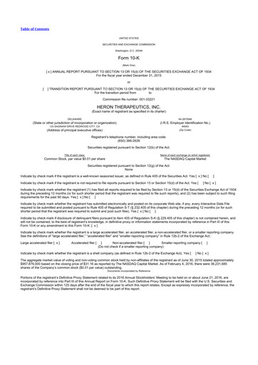 Vorschaubild Heron Therapeutics 10-K Jahresbericht 2015