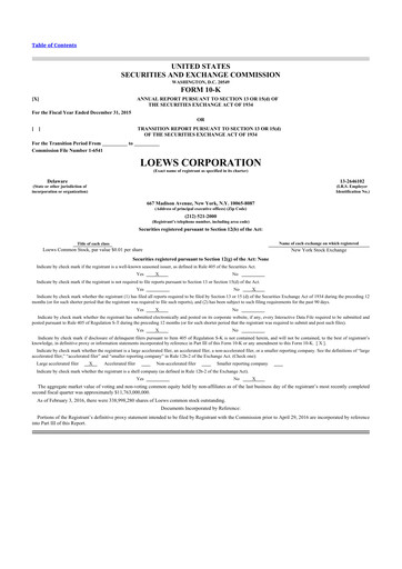 Thumbnail Loews Corporation
 10-K Annual Report 2015