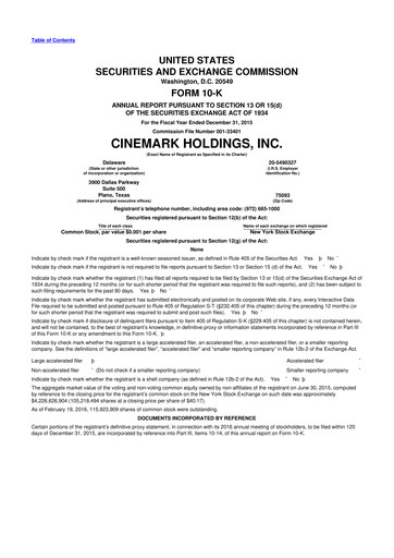 Thumbnail Cinemark Theatres
 10-K Annual Report 