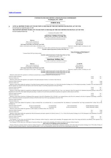 Thumbnail American Airlines 10-K Annual Report 