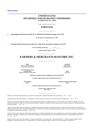 Thumbnail Farmers & Merchants Bancorp 10-K Annual Report 2015