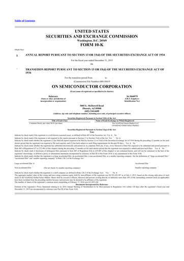 Thumbnail ON Semiconductor 10-K Annual Report 2015