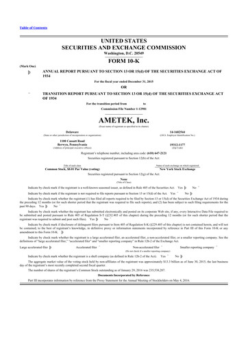 Thumbnail Ametek 10-K Annual Report 2015