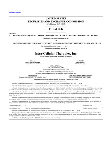 Vorschaubild Intra-Cellular Therapies 10-K Jahresbericht 2015