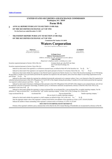 Thumbnail Waters Corporation 10-K Annual Report 2015