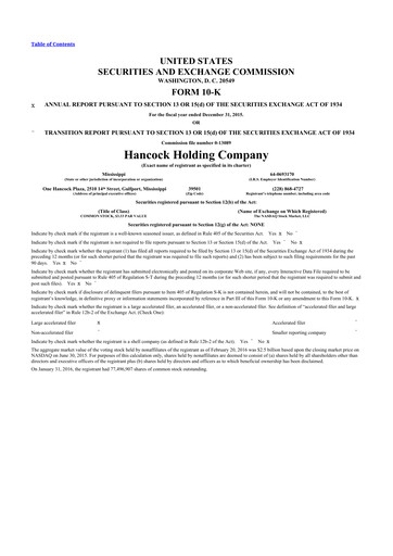 Thumbnail Hancock Whitney 10-K Annual Report 2015