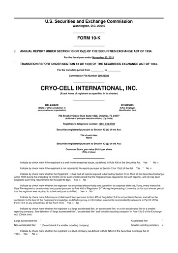 Thumbnail Cryo-Cell International 10-K Annual Report 2015