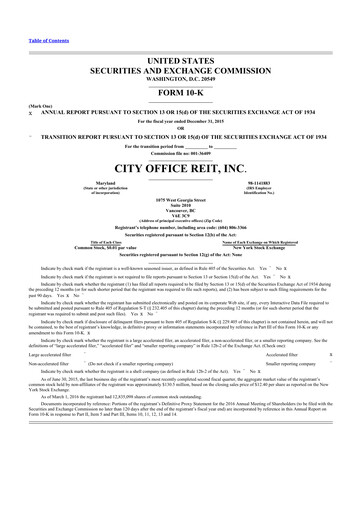 Thumbnail City Office REIT
 10-K Annual Report 2015
