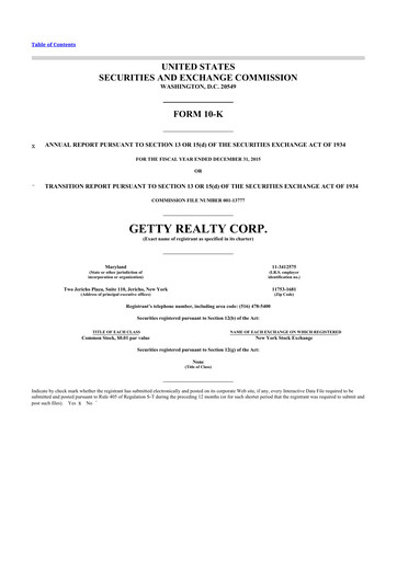 Thumbnail Getty Realty 10-K Annual Report 2015