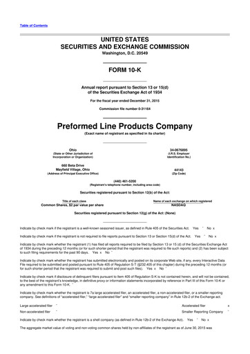 Vorschaubild Preformed Line Products 10-K Jahresbericht 2015