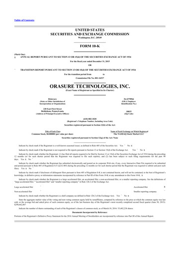 Thumbnail OraSure Technologies 10-K Annual Report 2015