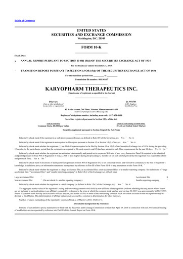 Thumbnail Karyopharm Therapeutics
 10-K Annual Report 2015