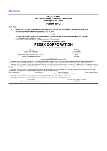 Thumbnail FedEx 10-Q Quarterly Report FY2016 