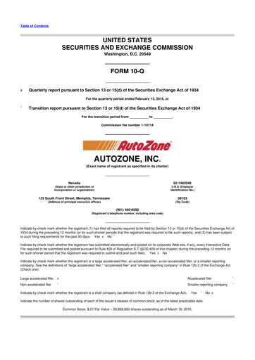 Thumbnail AutoZone 10-Q Quarterly Report FY2016 