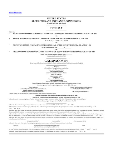 Thumbnail Galapagos NV 20-F Annual Report 