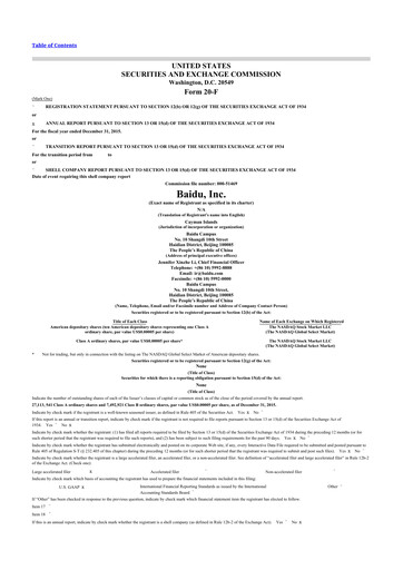 Thumbnail Baidu 20-F Annual Report 2015